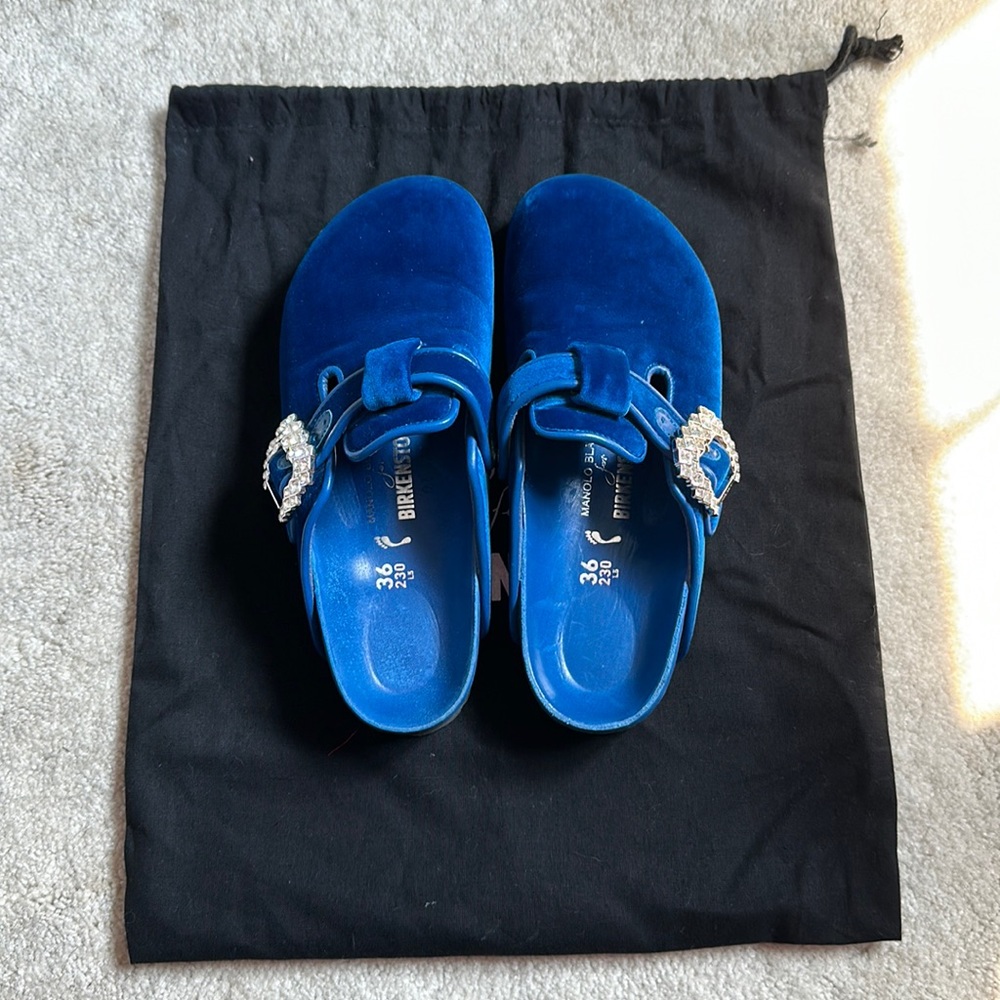 Manolo Blahnik X Birkenstock Velvet Boston Sandals